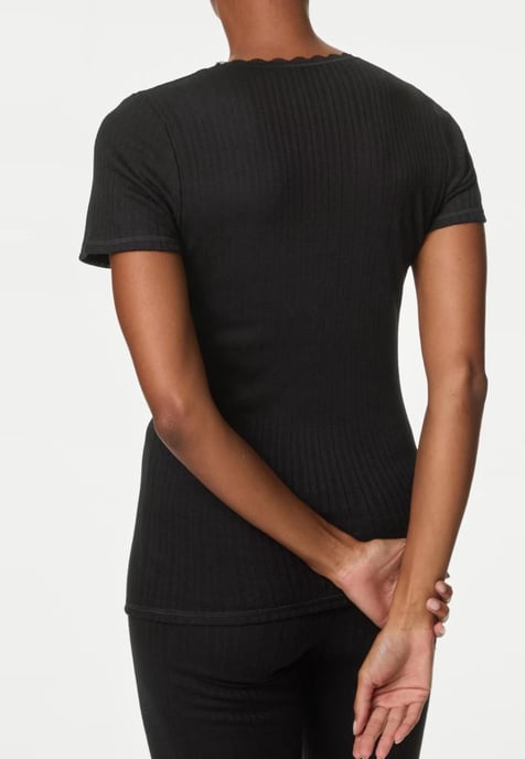 Dames 2-pack Thermische Pointelle Korte Mouw Tops in Zwart - Image 3