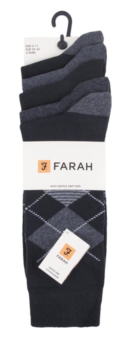 Farah - 5-Pack Heren Dun Ademend Klassiek Argyle Patroon Zachte Bovenkant Katoenen Dress Sokken - FCS270BLKCHA (Argyle) - Image 2