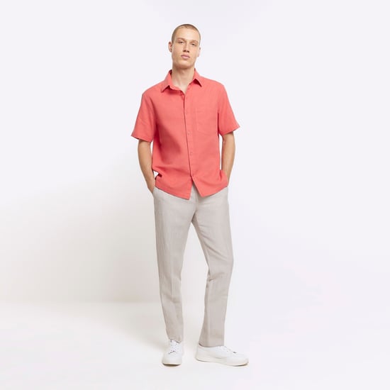 River Island Mens Shirt Coral Regular Fit Linen Blend - Image 4