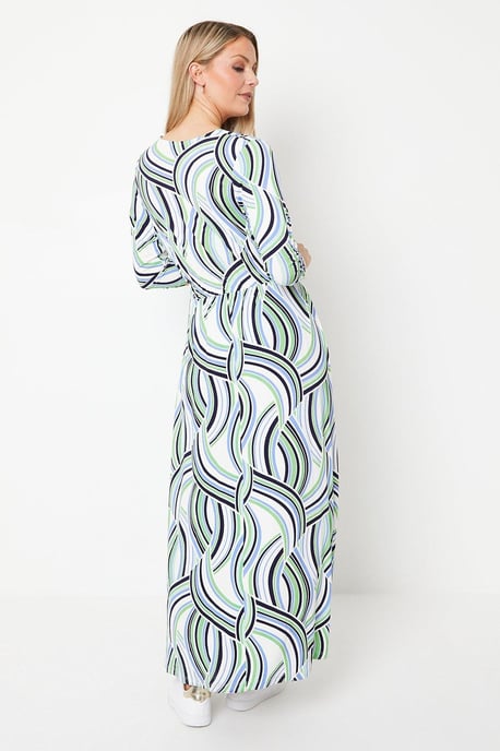 Geo Print Jersey Wrap Midi Dress