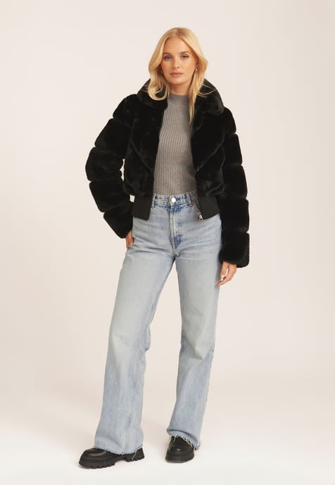 Faux Fur Zip Front Short Jacket