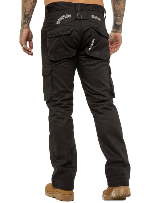 Enzo | Mens Cargo Combat Jeans - Black