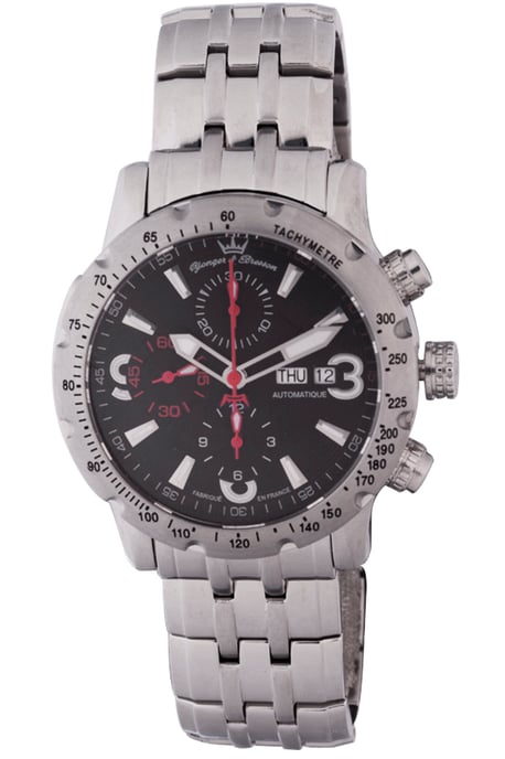 Yonger Silver Stainless Steel Black Dial Watch
