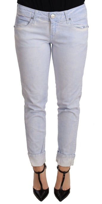 Acht Lichtblauwe Katoenen Vouwzoom Skinny Jeans - Image 1