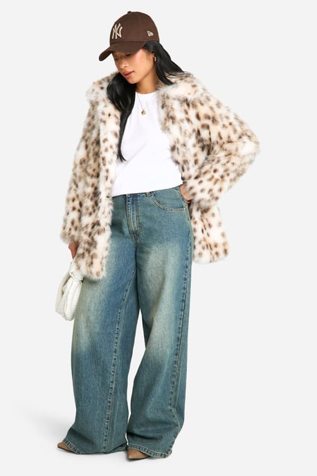 Petite Snow Leopard Faux Fur Coat - Image 3