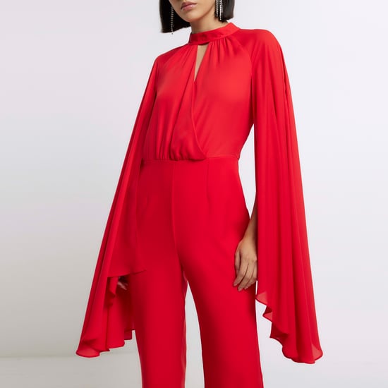 River Island Womens Jumpsuit Red Cape Wide Leg