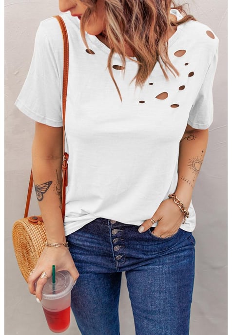 Azura Exchange Women's Crew Neck Cotton Mixed T-shirt in White - Image 4