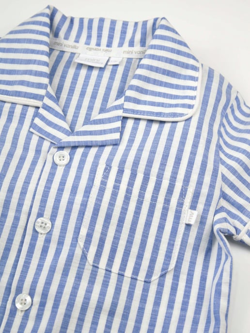 Boys Mid Blue & White Stripe Cotton Pyjama Set