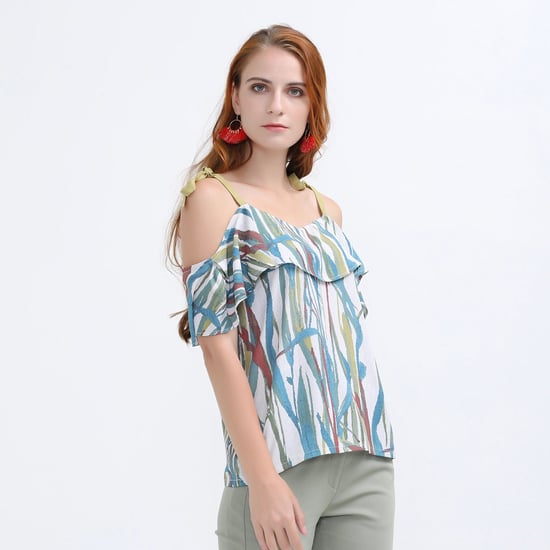 Top met tropische print en ruches op de schouders - Image 2