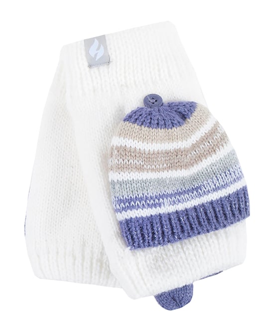 Heat Holders - Thermisch gebreide convertorhandschoen voor dames - Crème / Lila - Image 1