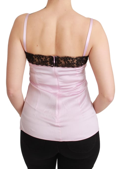 Dolce & Gabbana Dames Zijde Zwarte Kanten Top Roze Tank Blouse - Image 5
