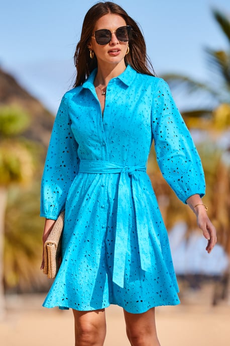 Azure Blue Broderie Shirt Dress