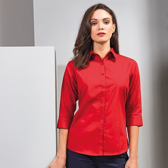 Premier Dames/Dames Popeline 3/4 Mouwen Blouse (Rood) - Image 2