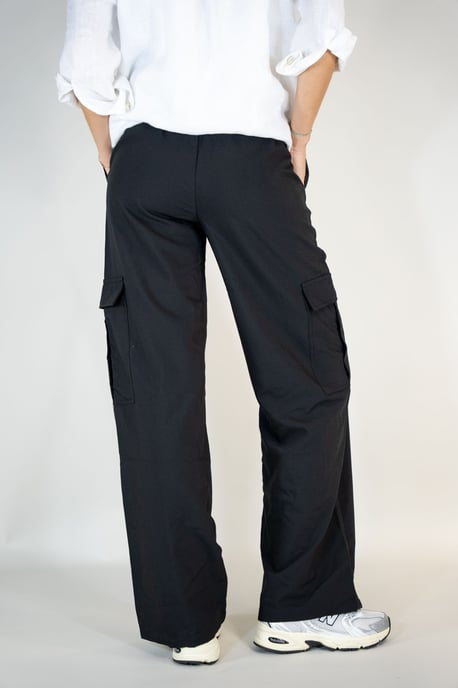 Sophia Ladies Cargo Trousers Black Wide Leg