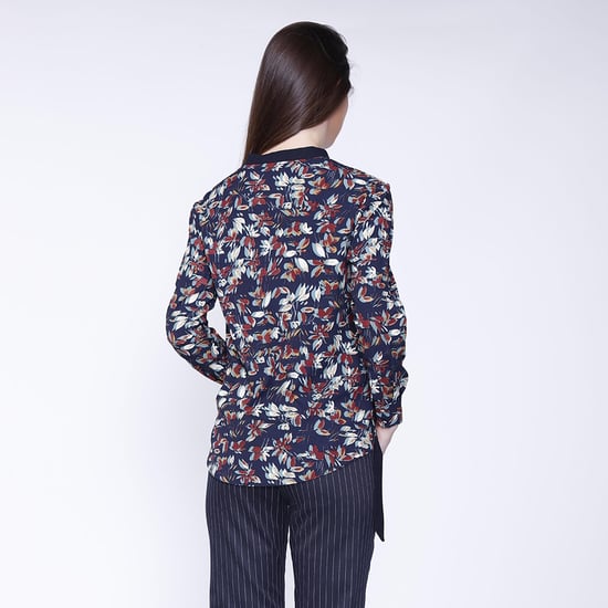 Satin Col-V Blouse en bladeren print - Image 2