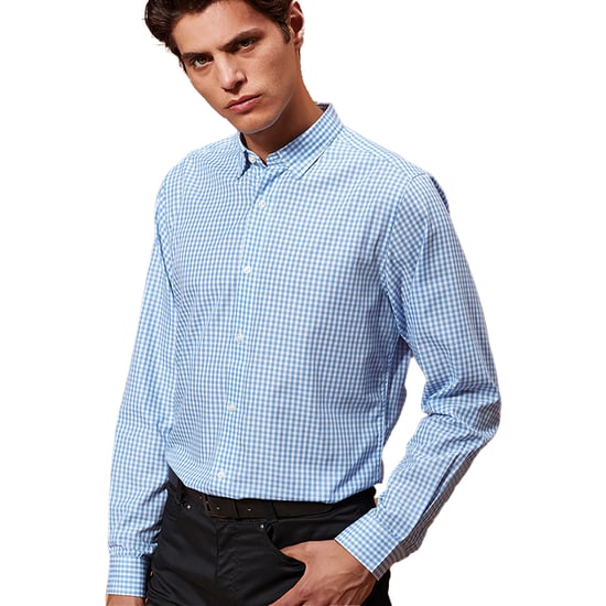 Premier Heren Maxton Check Shirt met lange mouwen (Lichtblauw/Wit) - Image 2
