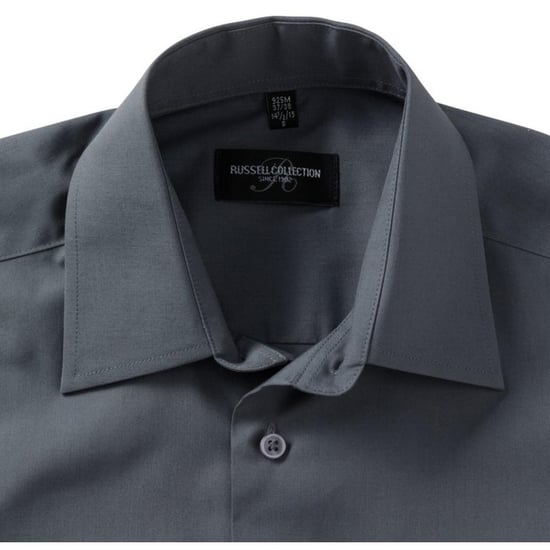 Russell Collectie Heren Korte Mouwen Poly-Katoen Easy Care Poplin Shirt (Konvooi Grijs) - Image 3