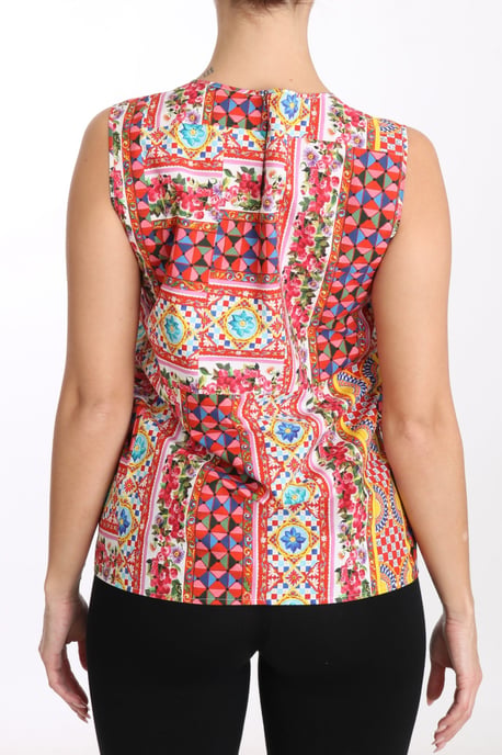 Dolce & Gabbana Dames Carretto Print 100% Katoenen Tanktop Bloemen Blouse - Image 2
