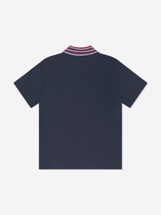 Etro Boys Striped Collar Polo Shirt in Navy