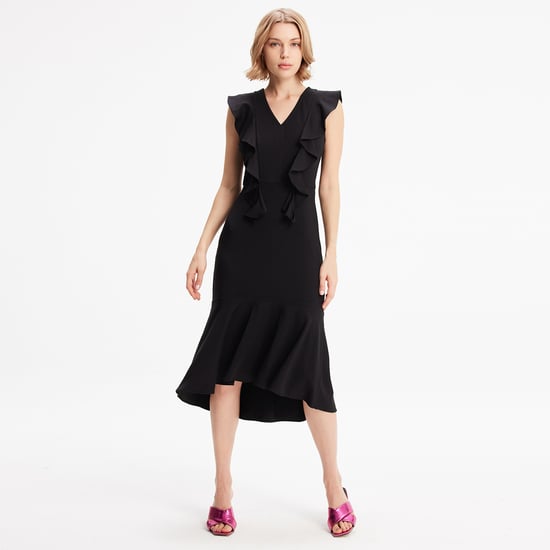 Jersey dress with wide ruffles