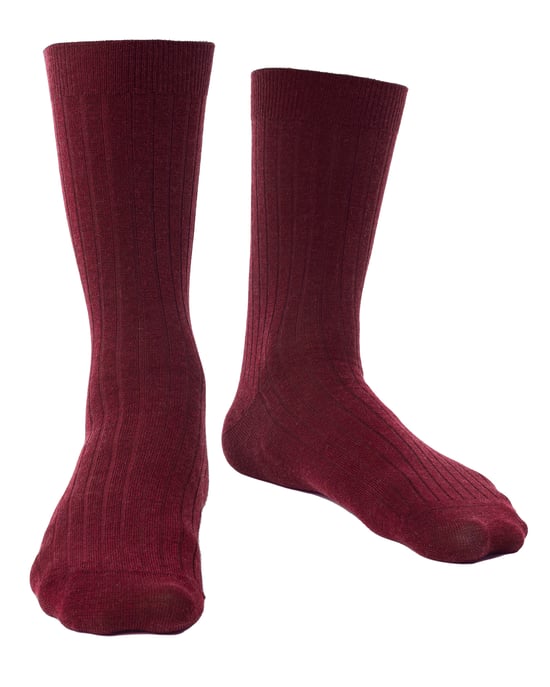 Steven - Heren 1 Paar Merino Wol Sokken met Zachte Boord, Niet-elastische Sokken - Bordeaux - Image 1