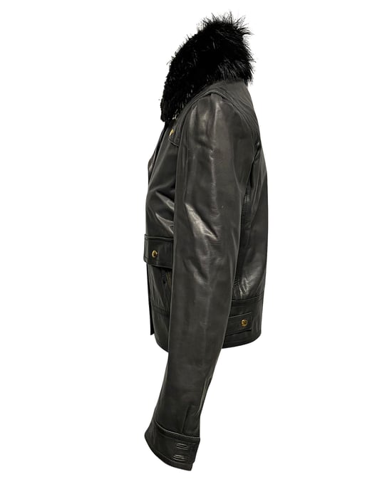 Gucci Jacket met Bontkraag Detail in Zwart Leer - Image 3
