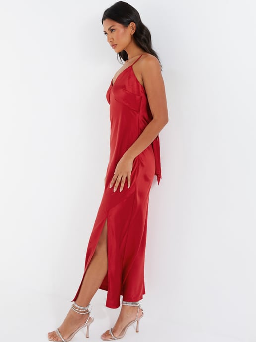 Red Satin Bow Midaxi Dress