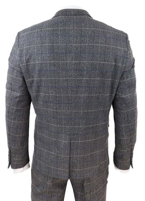 Heren 3-delig grijs met blauw geruit vintage klassiek pak - Image 6