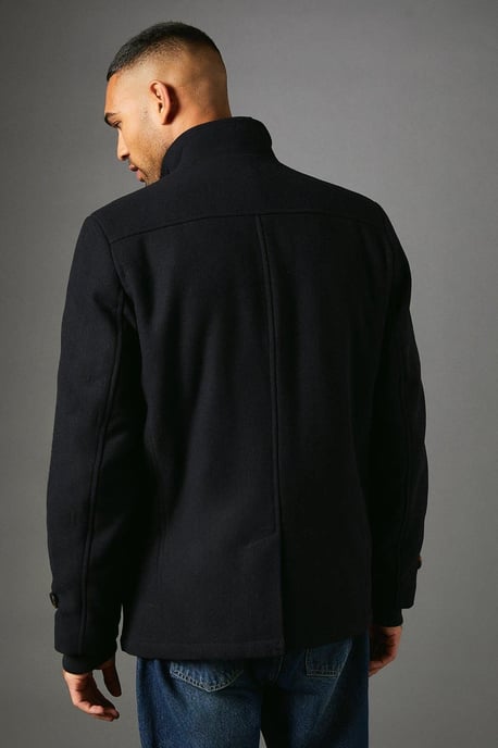 Funnel Neck Wool Blend Jacket
