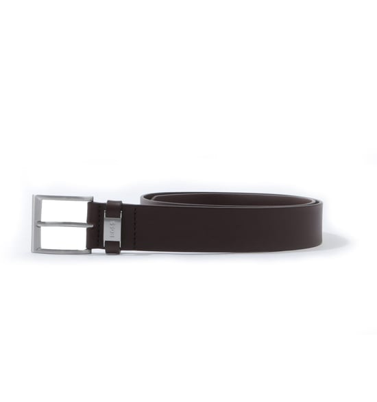 BOSS Logo Embossed Keeper Leather Belt - Brown