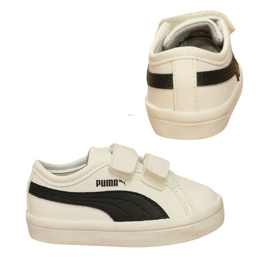 Puma Elsu SL F V Kids Trainers Hook & Loop Shoes White Black 356825 04 B70C
