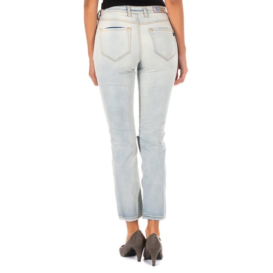 Long denim pants with straight hem cut 10DB50255 woman