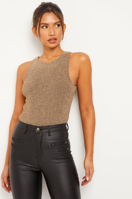 Gold Glitter Racer Bodysuit