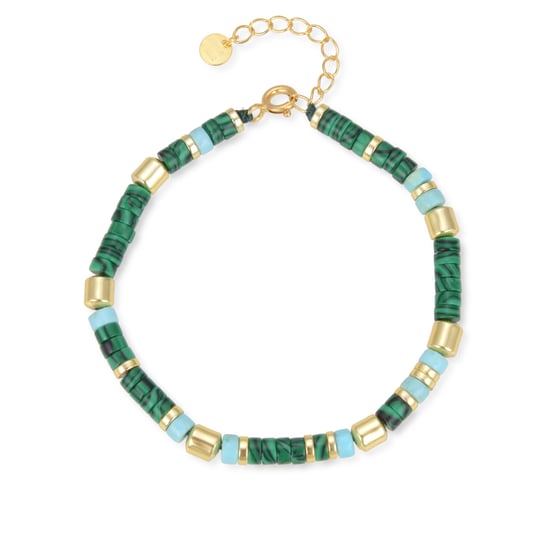Luxenter Ihun bracelet in 925 sterling silver and Malachite finished in 18 carat yellow gold plating