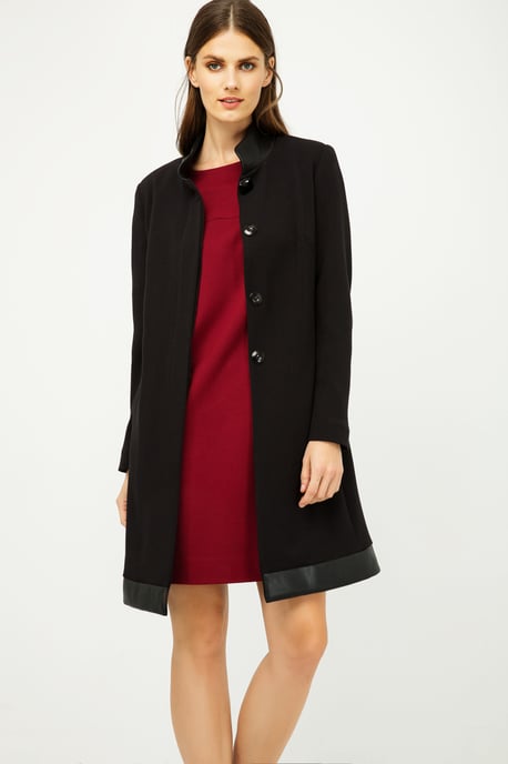 Black Coat with Pleather Detail