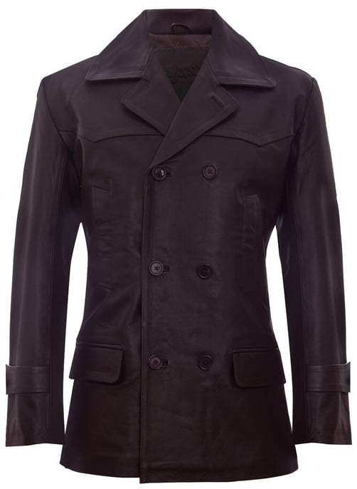 Cow Hide Dr Who Naval German Pea Coat Leather Jacket