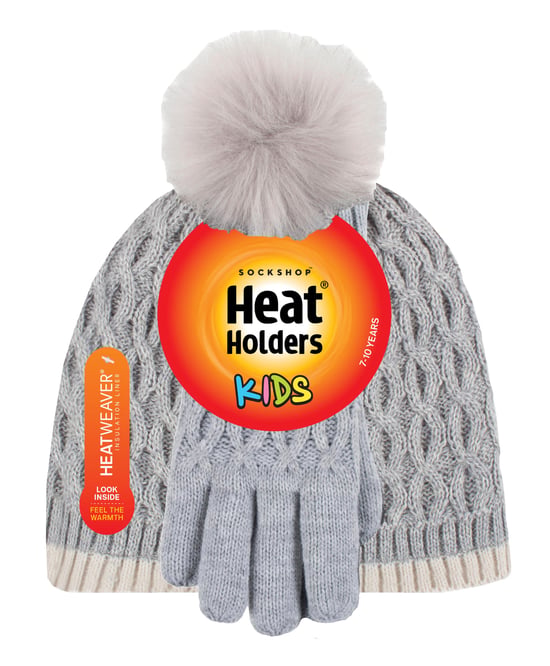 Heat Holders Meisjes Thermische Pom Pom Muts En Handschoenen - Wolkengrijs - Image 2