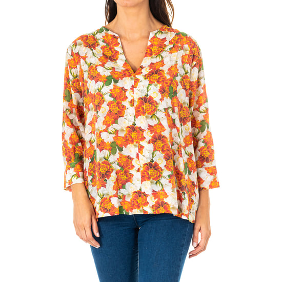 Women's 3/4 sleeve blouse with round neck and V opening LWU001