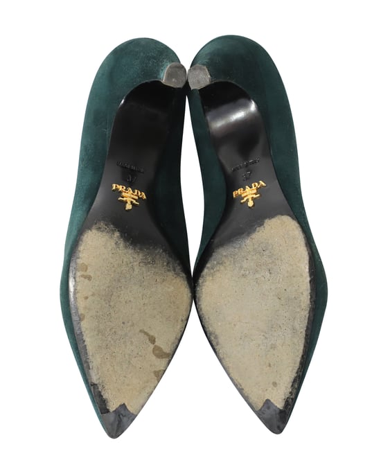 Prada Cone Hak Sandalen in Groene Suède - Image 5