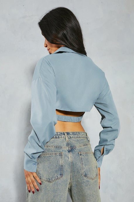 Ruched Strap Detail Cut Out Fitted Shirt