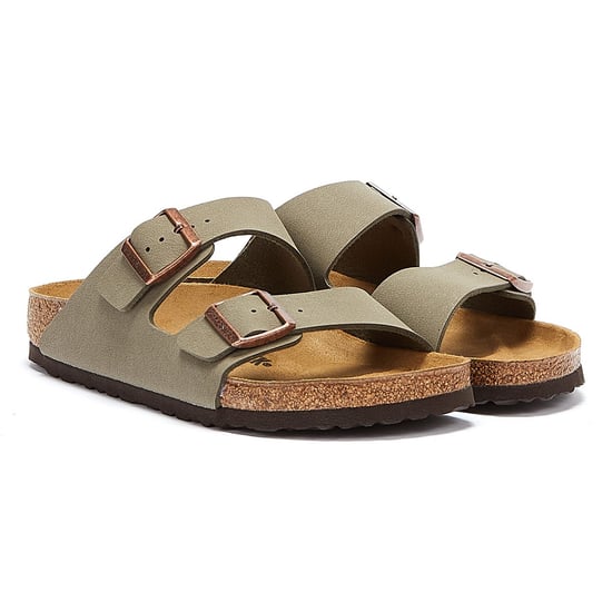 Heren Dames Birkenstock Arizona Birko Flor Nubuck Stone Sandalen - (Grijs) - Image 1