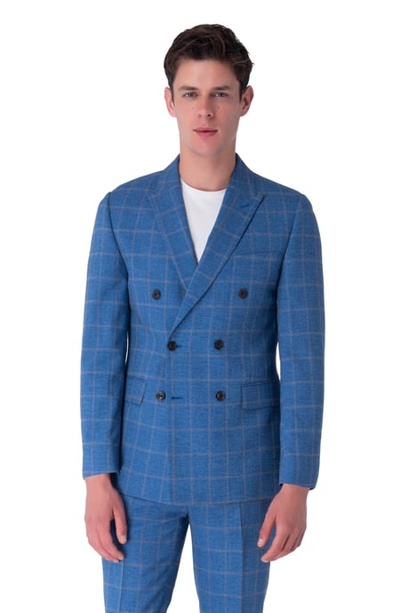 William Blue Check Double Breasted Suit