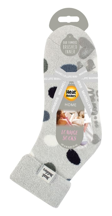 Dames Cosy Sok met Omgeslagen Rand | Heat Holders | Warme Fluffy Loungebroek voor Winter - Zilver Dots - Image 2