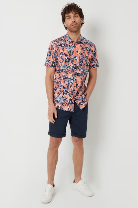 Peach 'Latham' Cotton Floral Print Short Sleeve Shirt