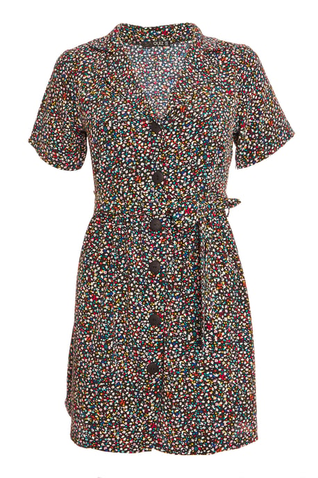 Petite Black Floral Skater Dress