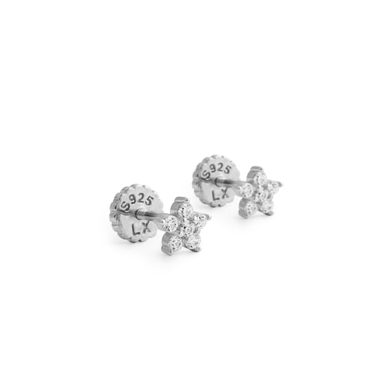 Luxenter earrings with anba screw clasp in 925 sterling silver and shiny rhodium plated zirconia