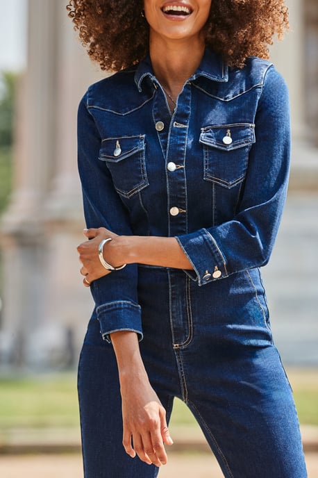 Indigo Blue Bootcut Denim Jumpsuit