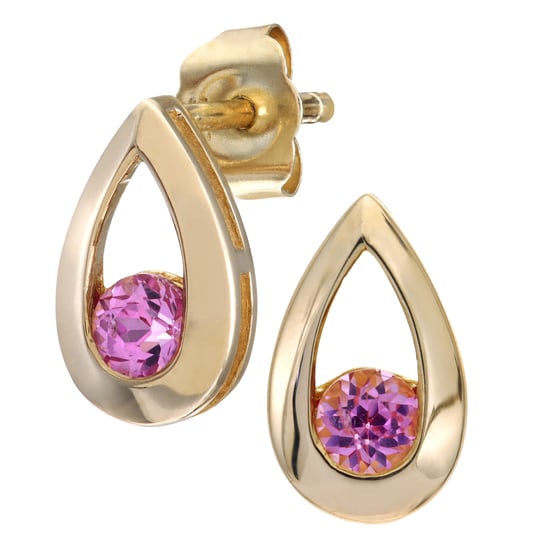 9ct Yellow Gold 0.30ct Created Pink Sapphire Tear Drop Earring