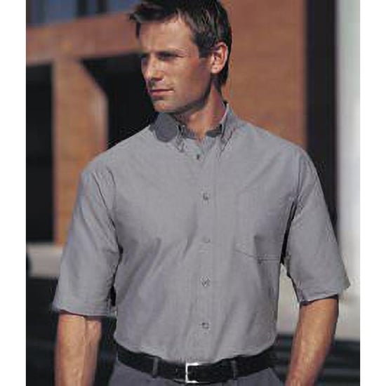 Russell Collectie Heren Korte Mouwen Poly-Katoen Easy Care Poplin Shirt (Konvooi Grijs) - Image 4