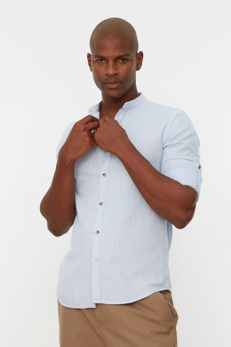 Trendyol Heren Mandarijn kraag Standaard mouw Basis Shirt - Image 3